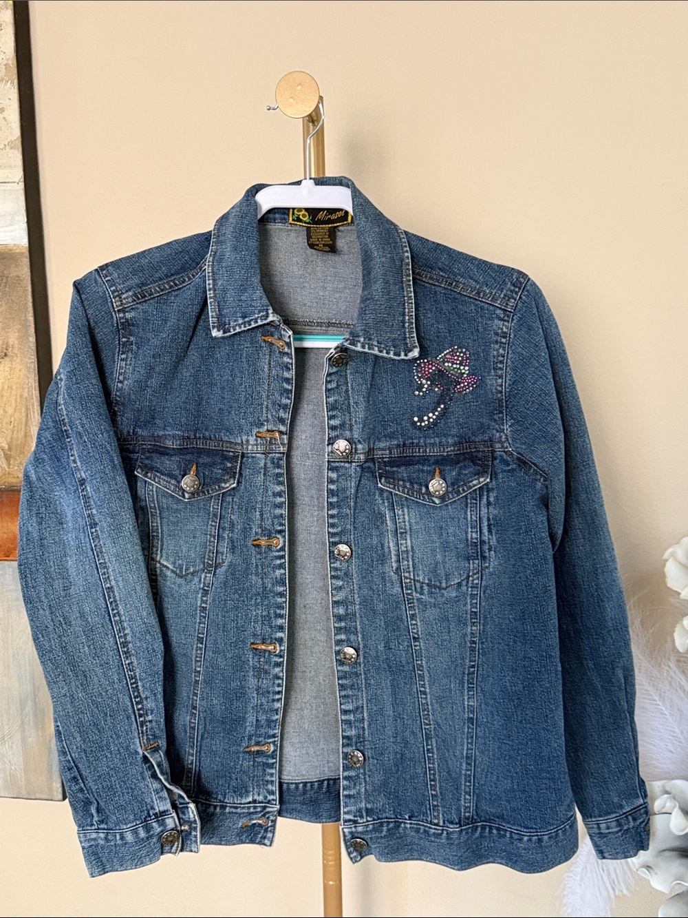 Mirasol Dark Blue Denim Jacket with Rhinestone Bow